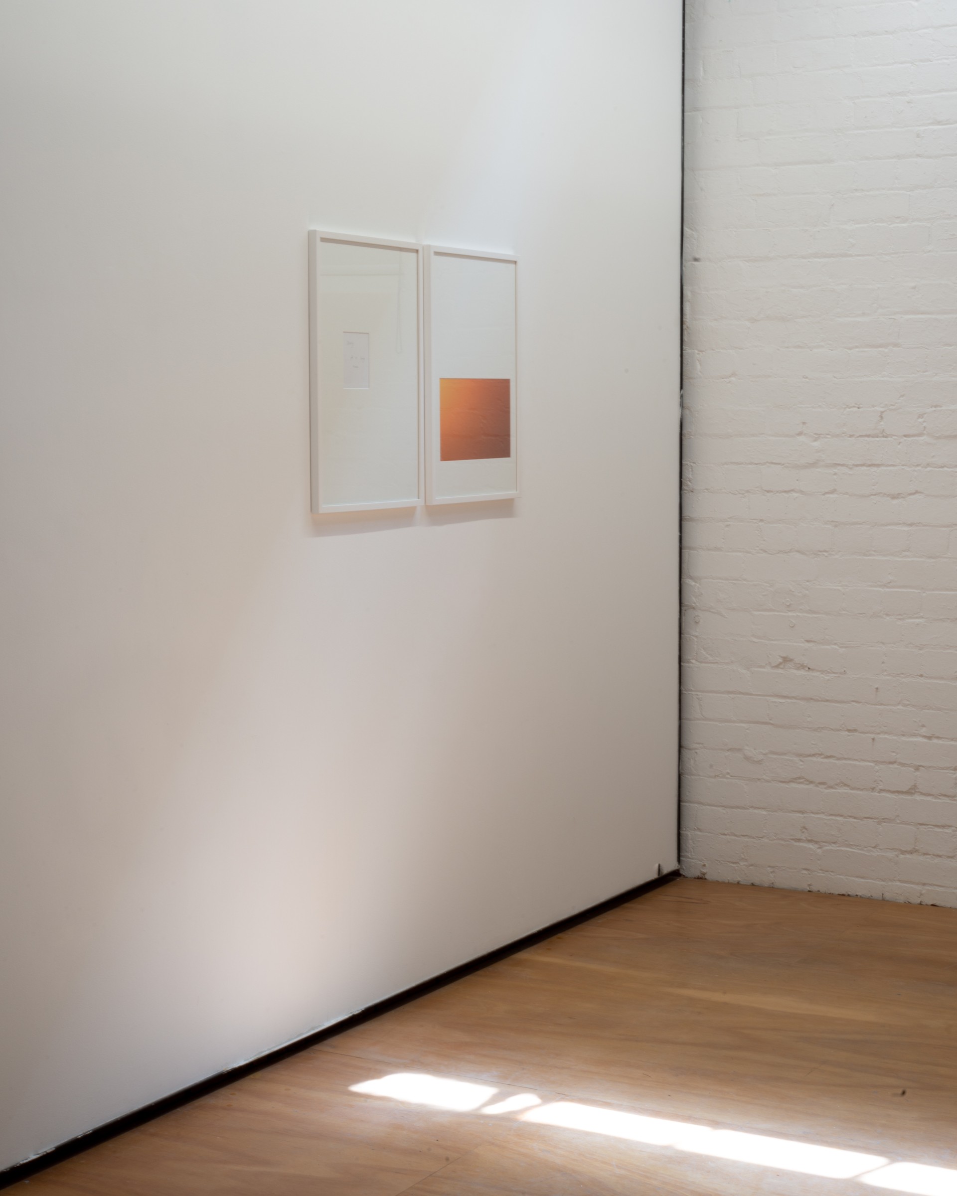 Auto Sun, framed diptych detail with handwritten text and orange gradient