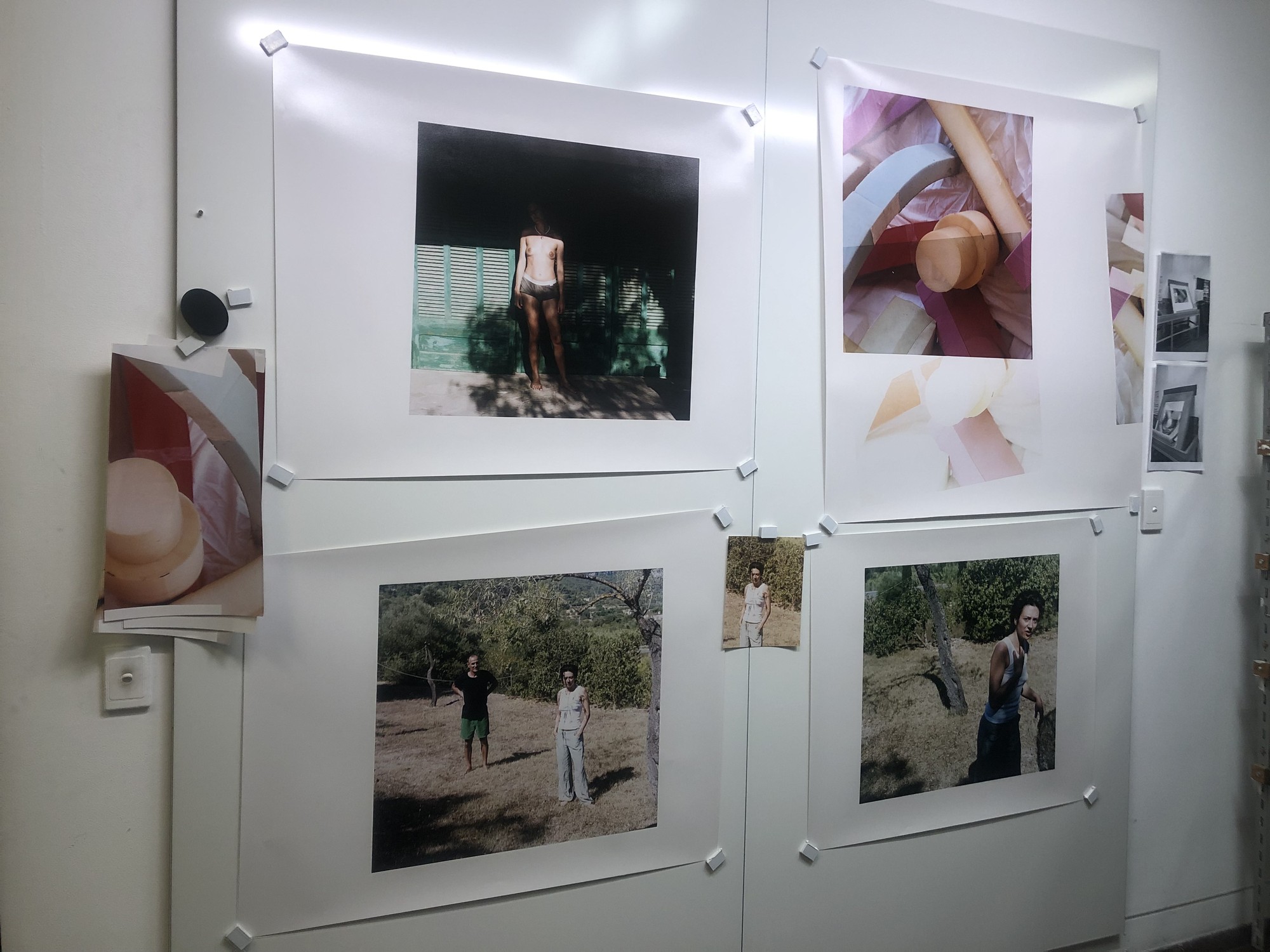 Studio wall with further work prints and test images pinned up